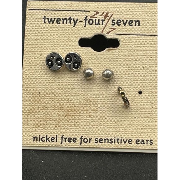 Twenty-Four Seven Silver Tone Ball & Alien Nickel Free Stud Earrings 6 MM - Picture 1 of 6